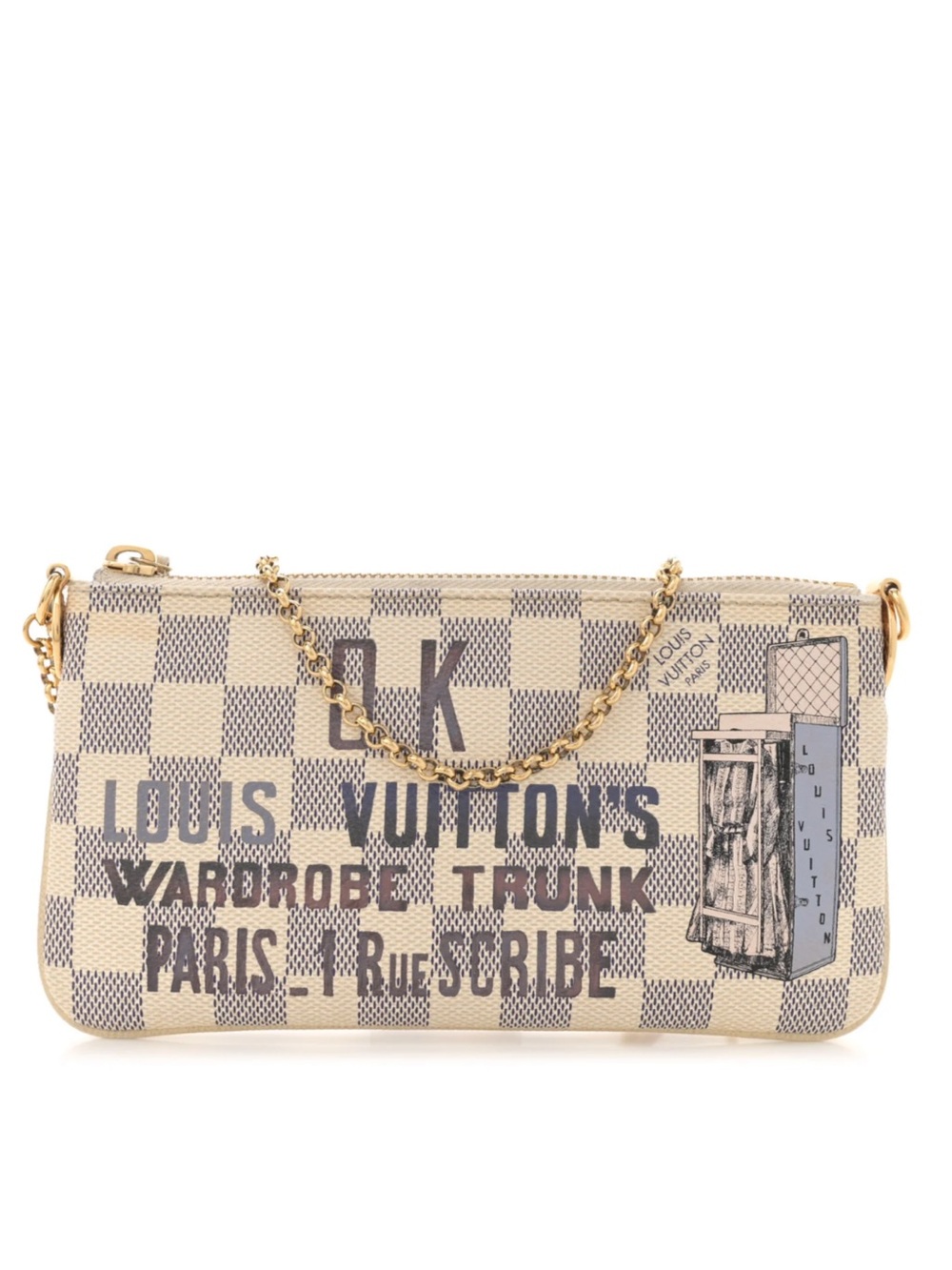 Louis Vuitton Cream Damier Azur Printed Chain Wristlet